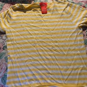 Oscar Women’s Yellow and White Striped Short Sleeve T-Shirt Size Medium